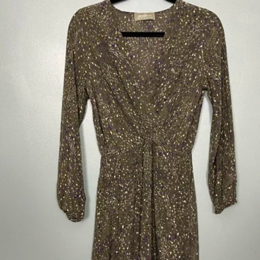 Amour Vert 100% Silk Long Sleeve Dress Green Women’s Medium
